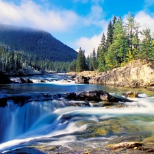 trees, waterfall, Alberta, Canada, viewes, River
