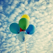 Balloons, clouds, Sky