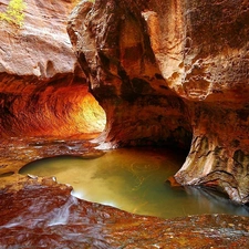 rocks, canyon, cave, River, flash, luminosity, ligh, sun, Przebijające