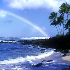 Coast, Waves, Great Rainbows, sea