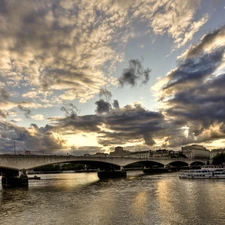 bridge, clouds, London, River