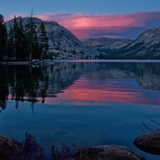 Mountains, twilight, lake
