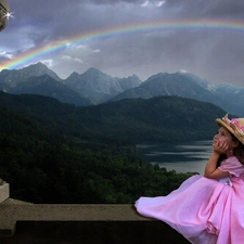 Great Rainbows, girl, Mountains