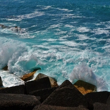 rocks, sea, Waves