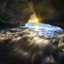 rays of the Sun, cave, sea