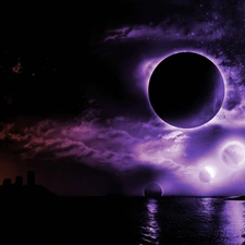 Sky, purple, Moon, sea, Night
