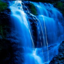 waterfall, Mountains, blue