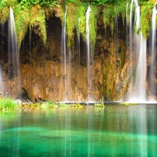 cave, waterfall