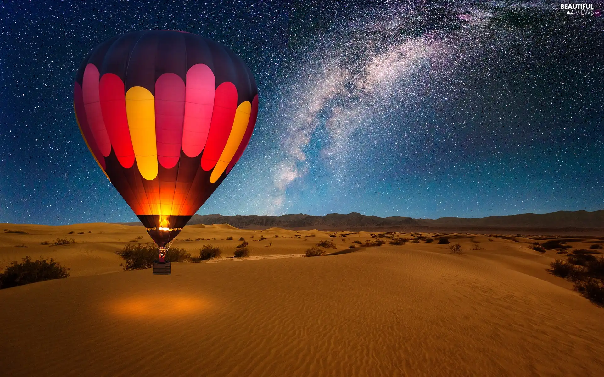Night, Desert, Balloon, star