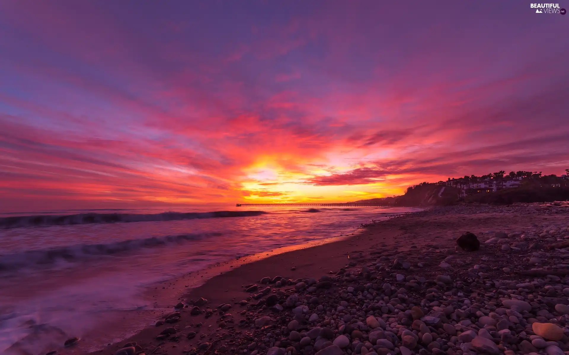 Beaches, sea, El Capitan State Beach, Stones, State of California, The United States, Great Sunsets, Santa Barbara, pier