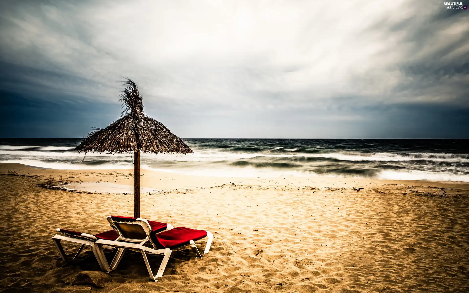 Beaches, sun, Umbrella, sea, west, deck chair, holiday
