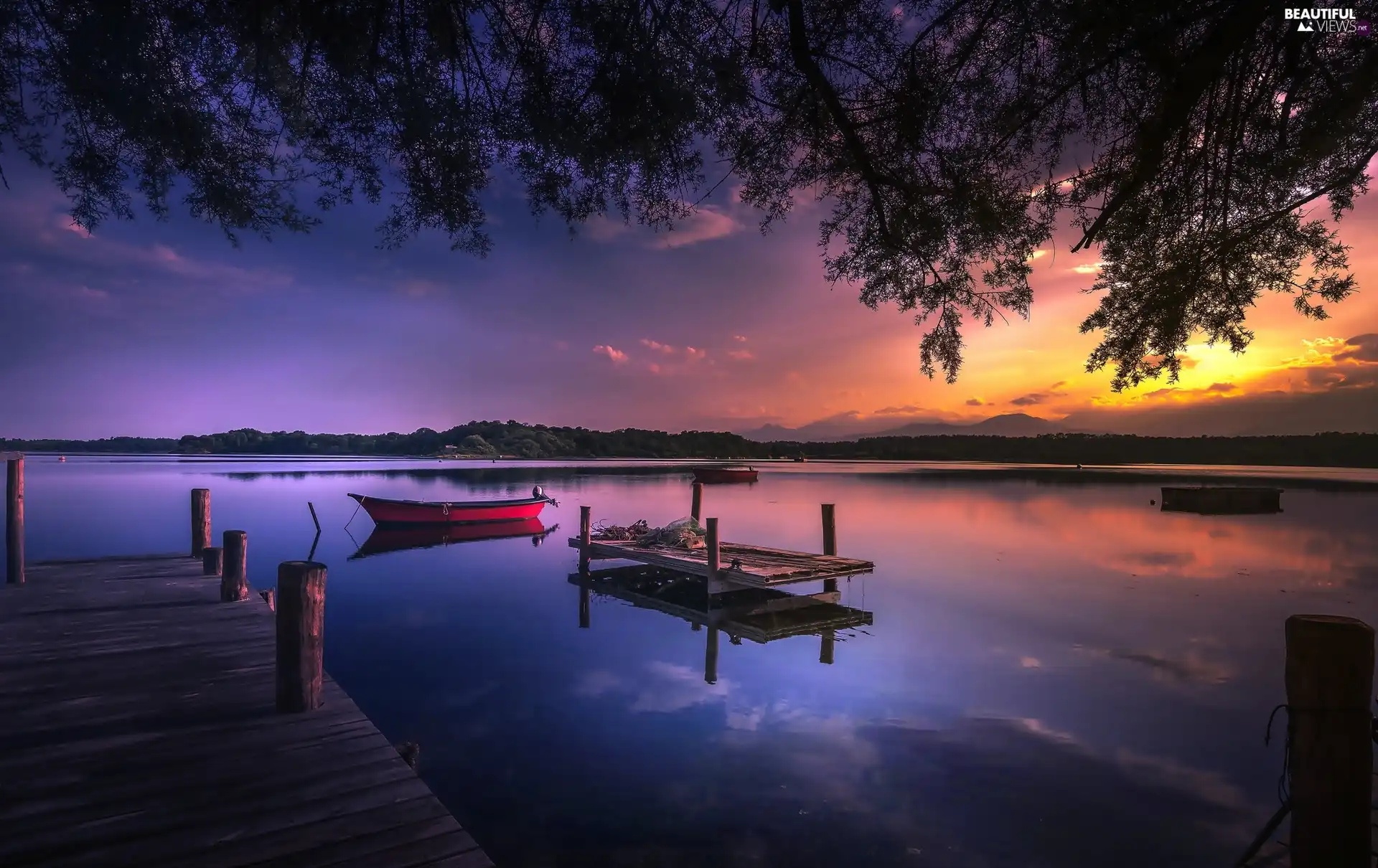 lake, Great Sunsets, Boat, Platform