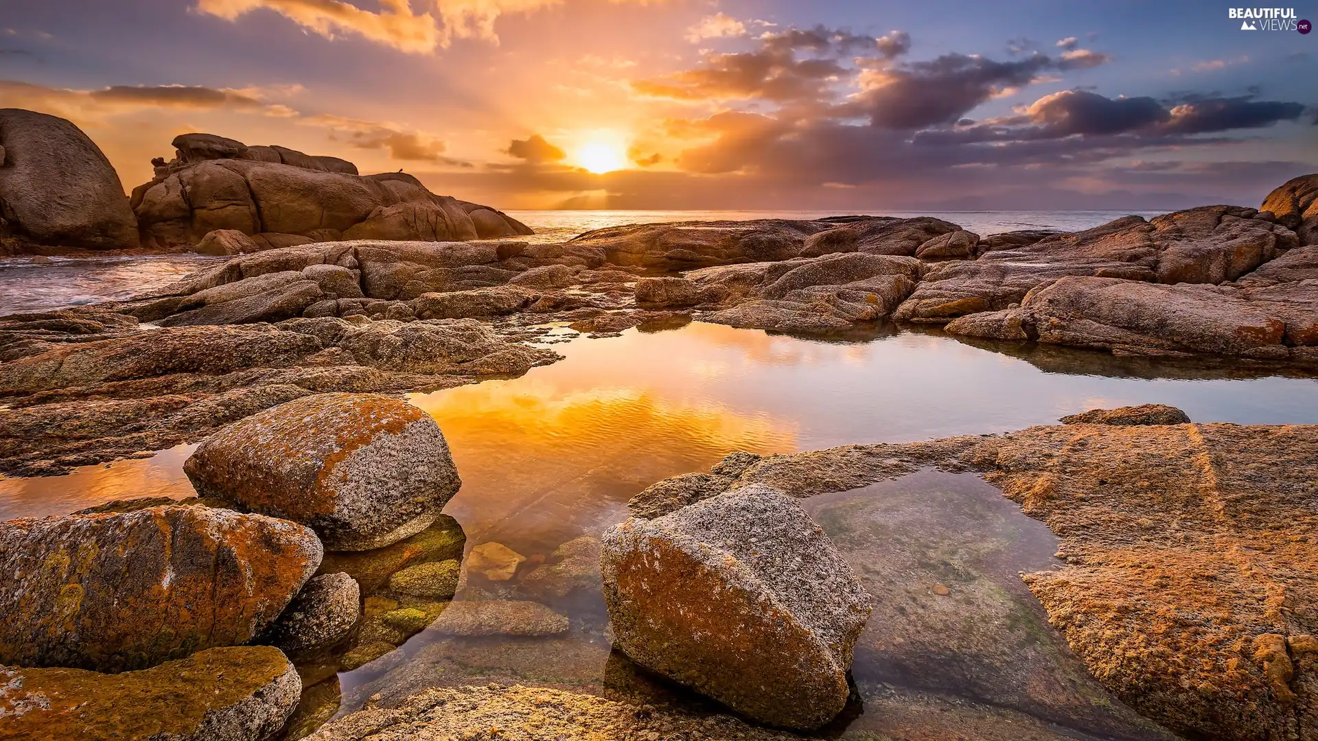 Boulders Beach, South Africa, sea, Stones, Great Sunsets, Cape Peninsula