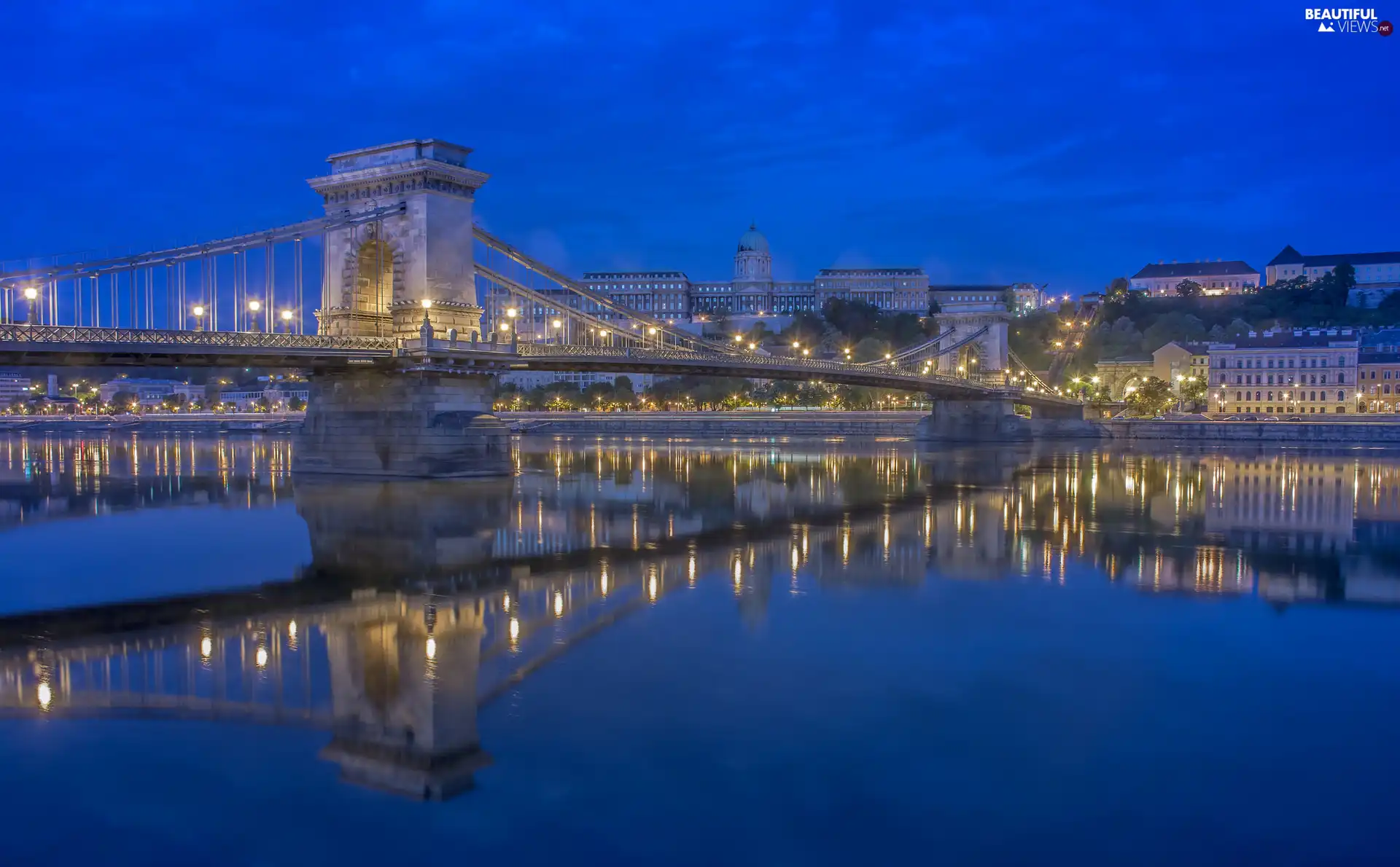 Night, Hungary, The Royal Castle, River Danube, Chain Bridge, Budapest