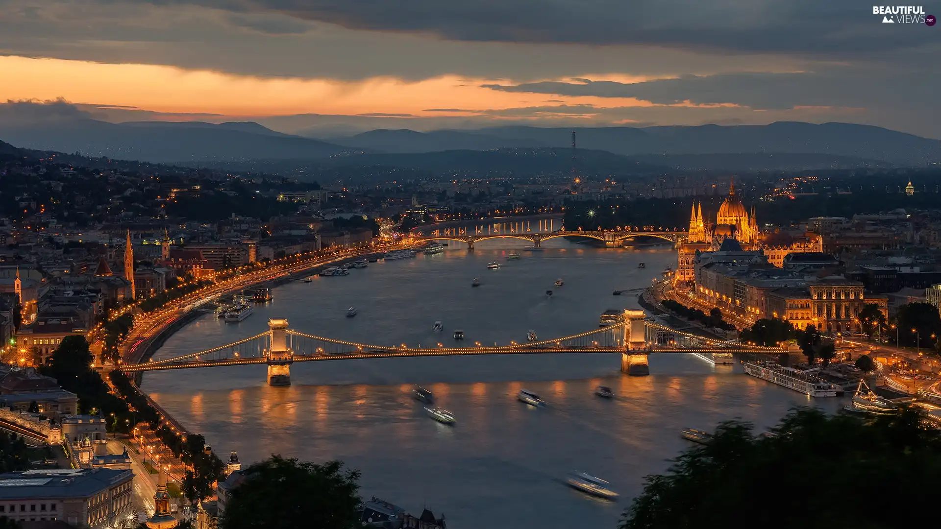River Danube, Hungary, parliament, Night, Chain Bridge, Budapest