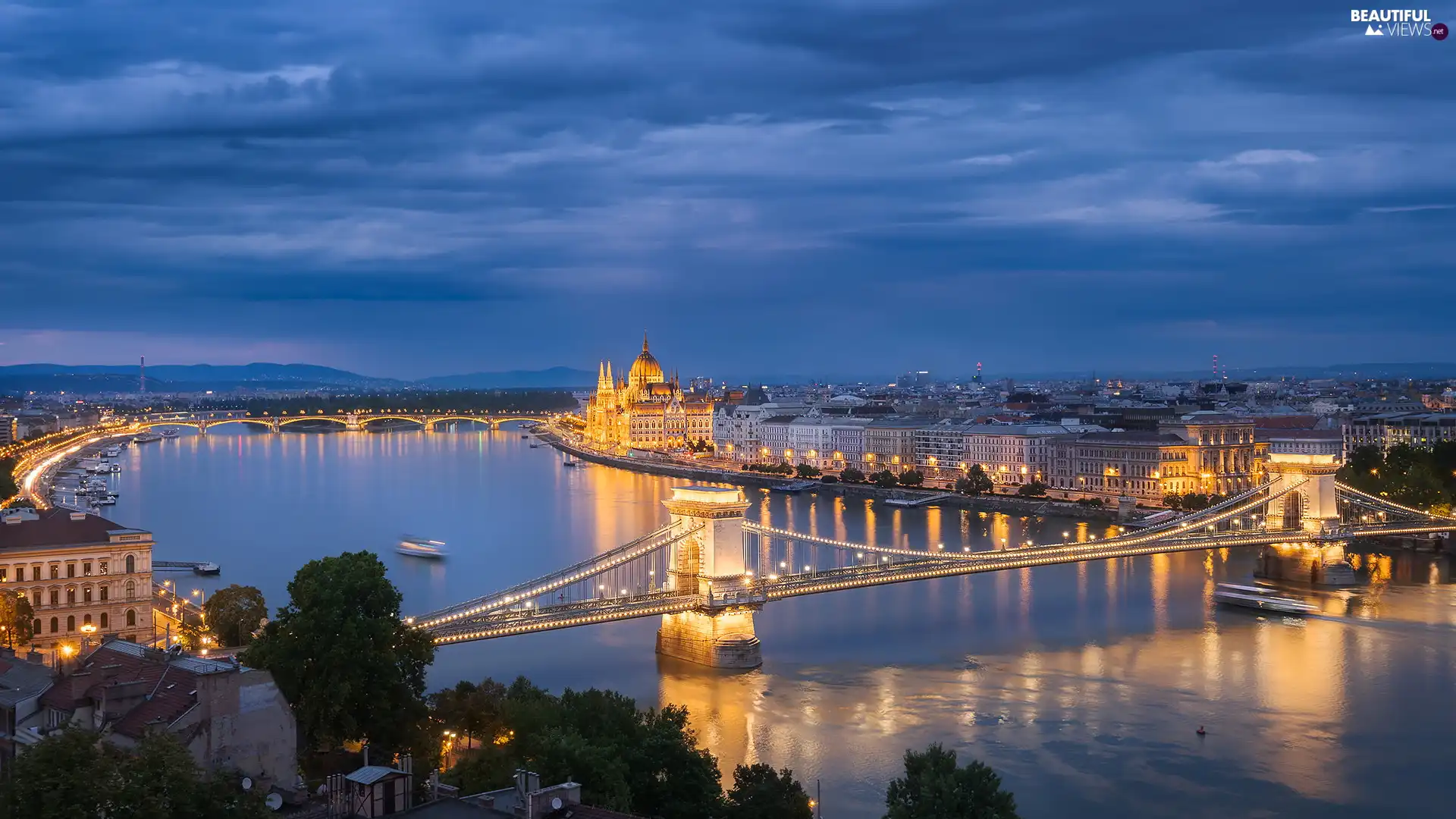 Budapest, Hungary, Danube, Chain Bridge, River
