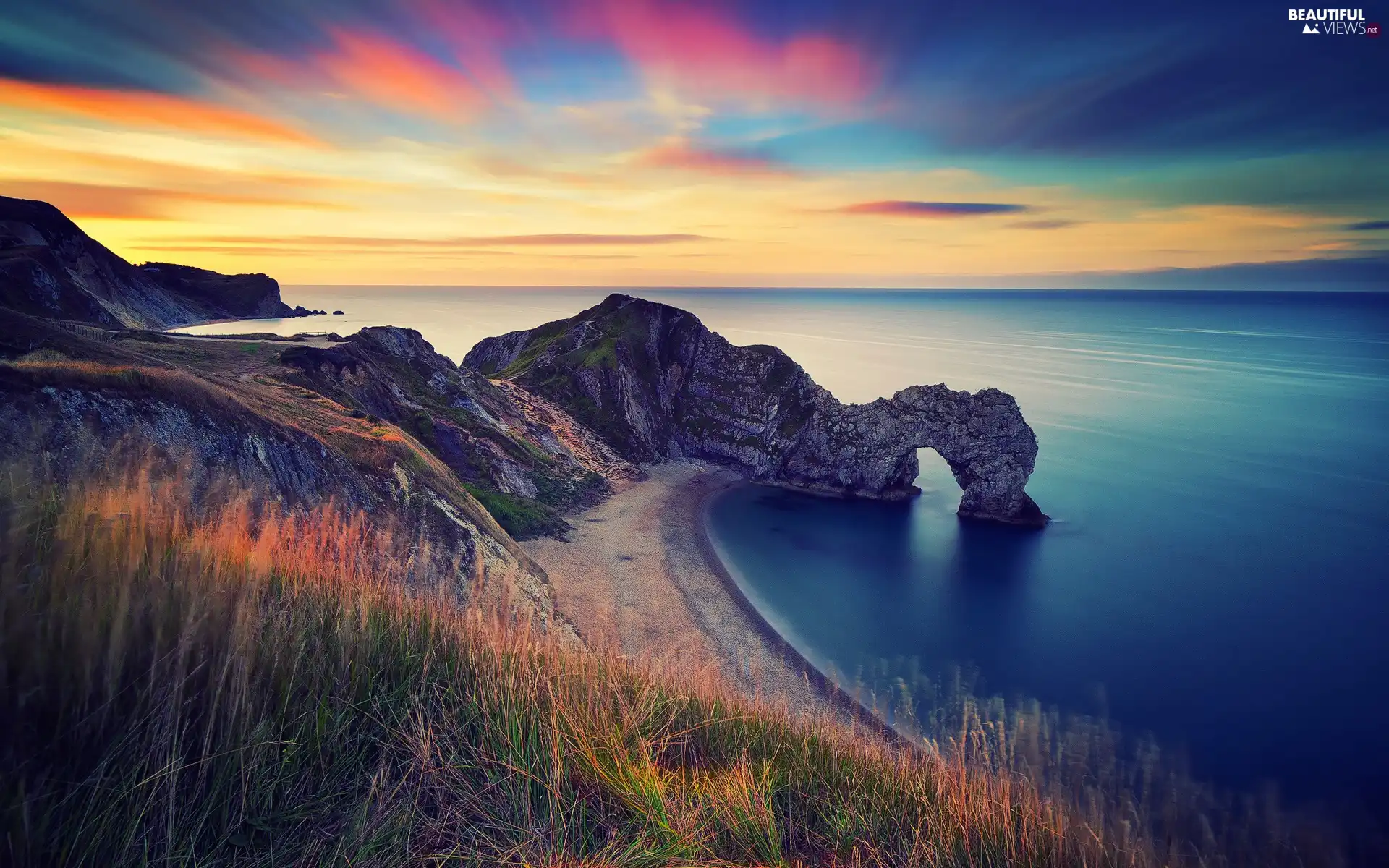 Limestone Durdle Door, sea, rocks, Jurassic Coast, England, Great Sunsets, Beaches