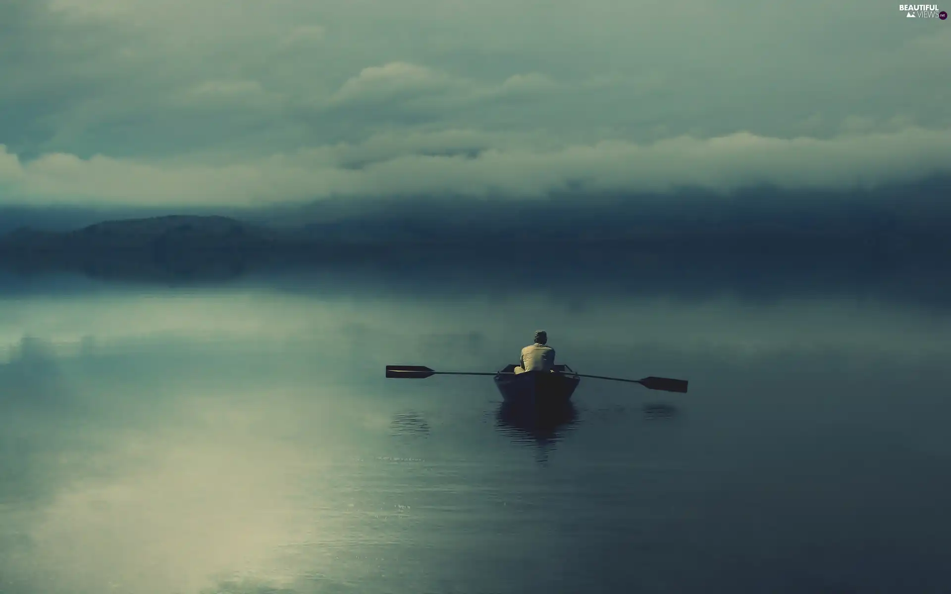 dark, lake, Boat