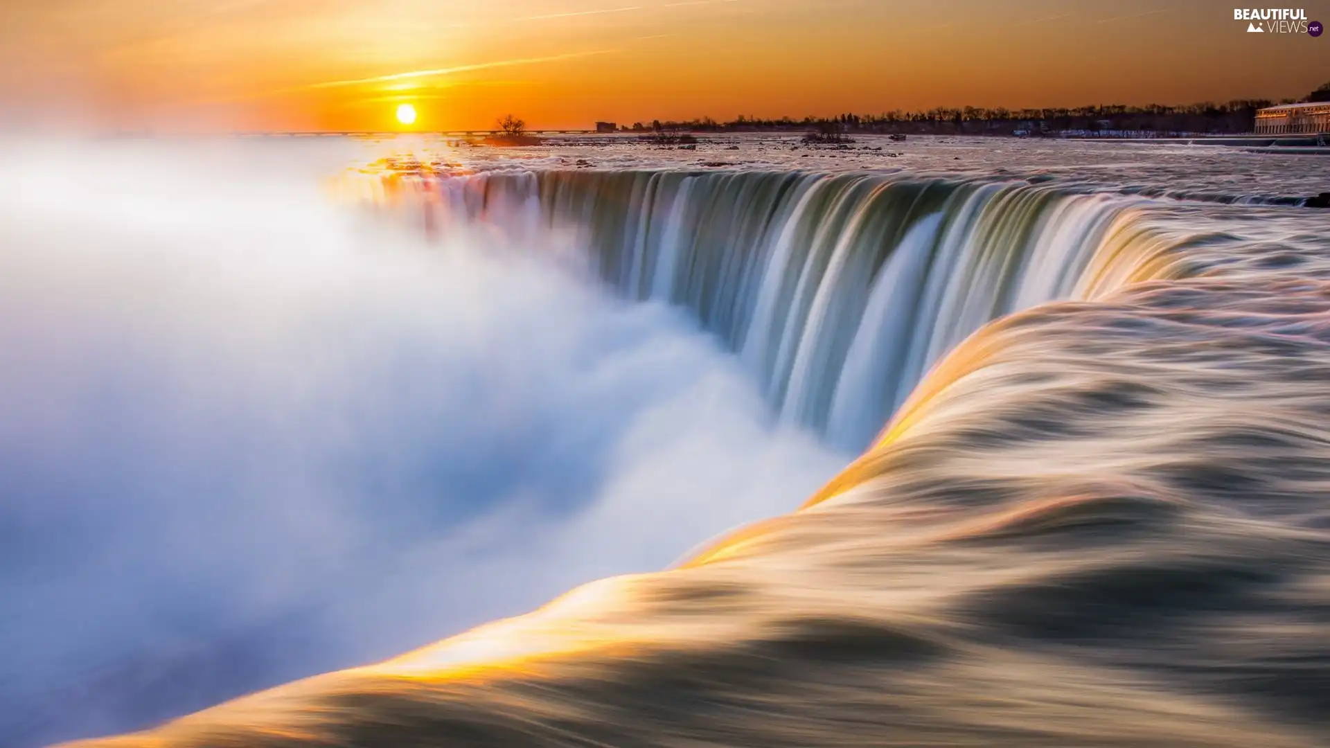 River, Great Sunsets, Niagara Falls, Fog, waterfall