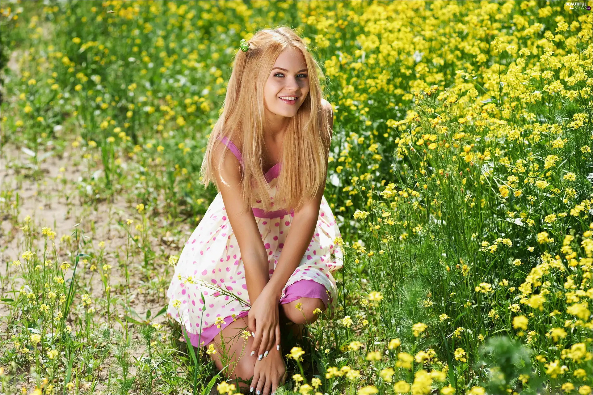 Meadow, Beauty, Flowers, girl