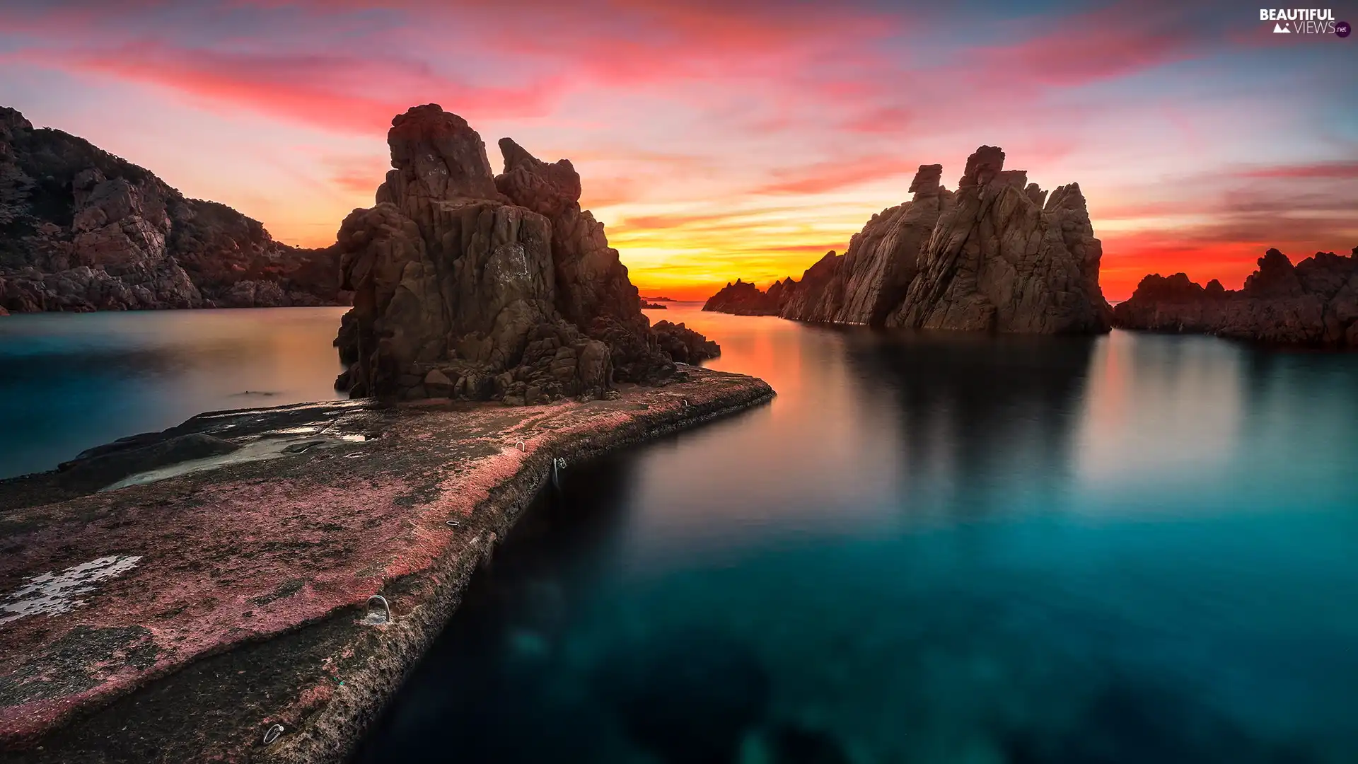 color, Sky, sea, Great Sunsets, rocks