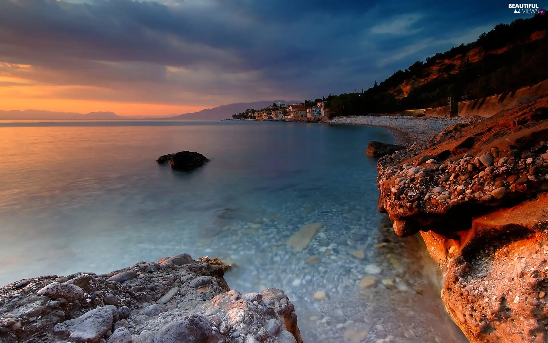 sea, Coast, Great Sunsets, rocks