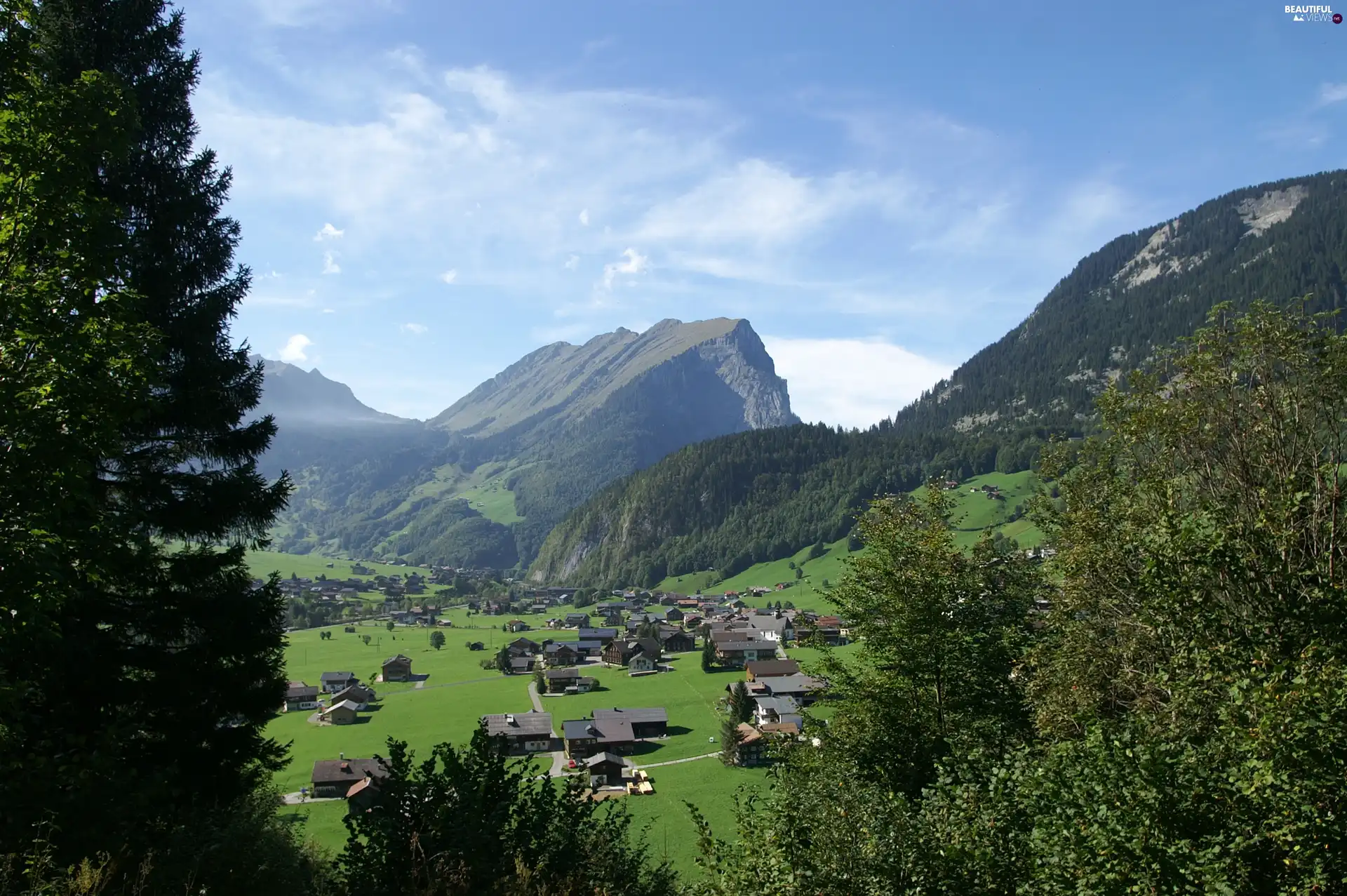 Valley, Austria, trees, Mountains, Kanisfluh, Houses, viewes