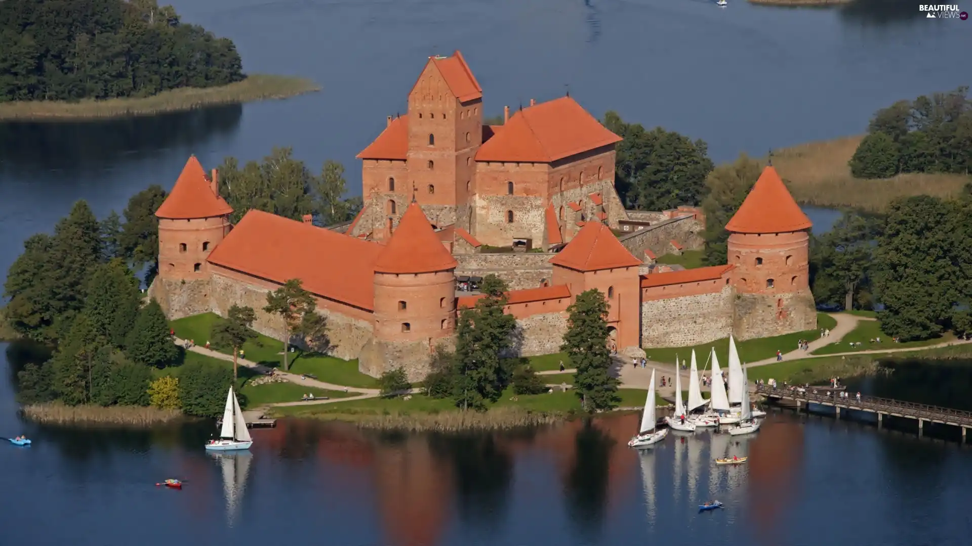 Galve, Trakai, Castle, lake, Lithuania, Island, Yachts