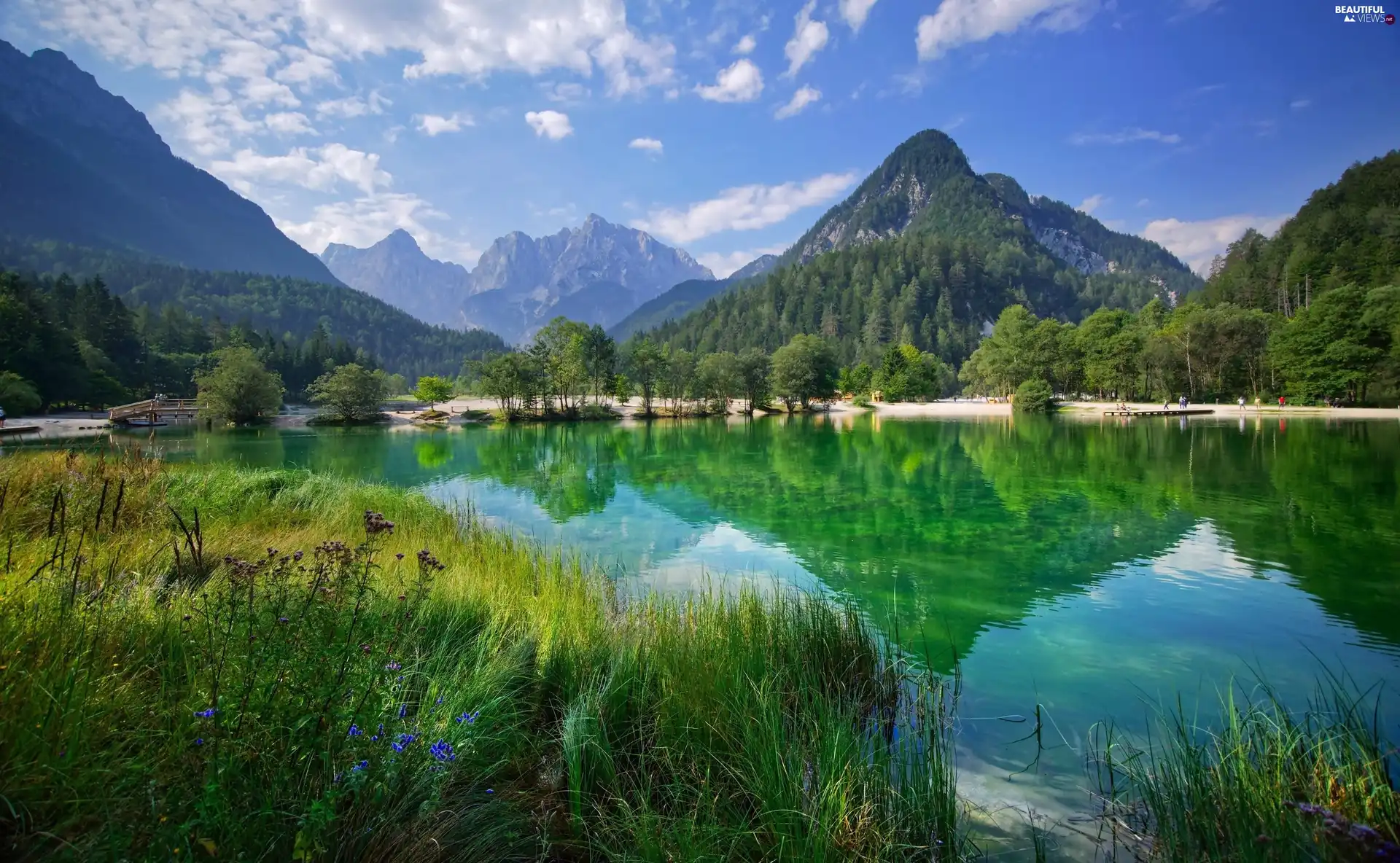 lake, woods, Julian Alps, Mountains