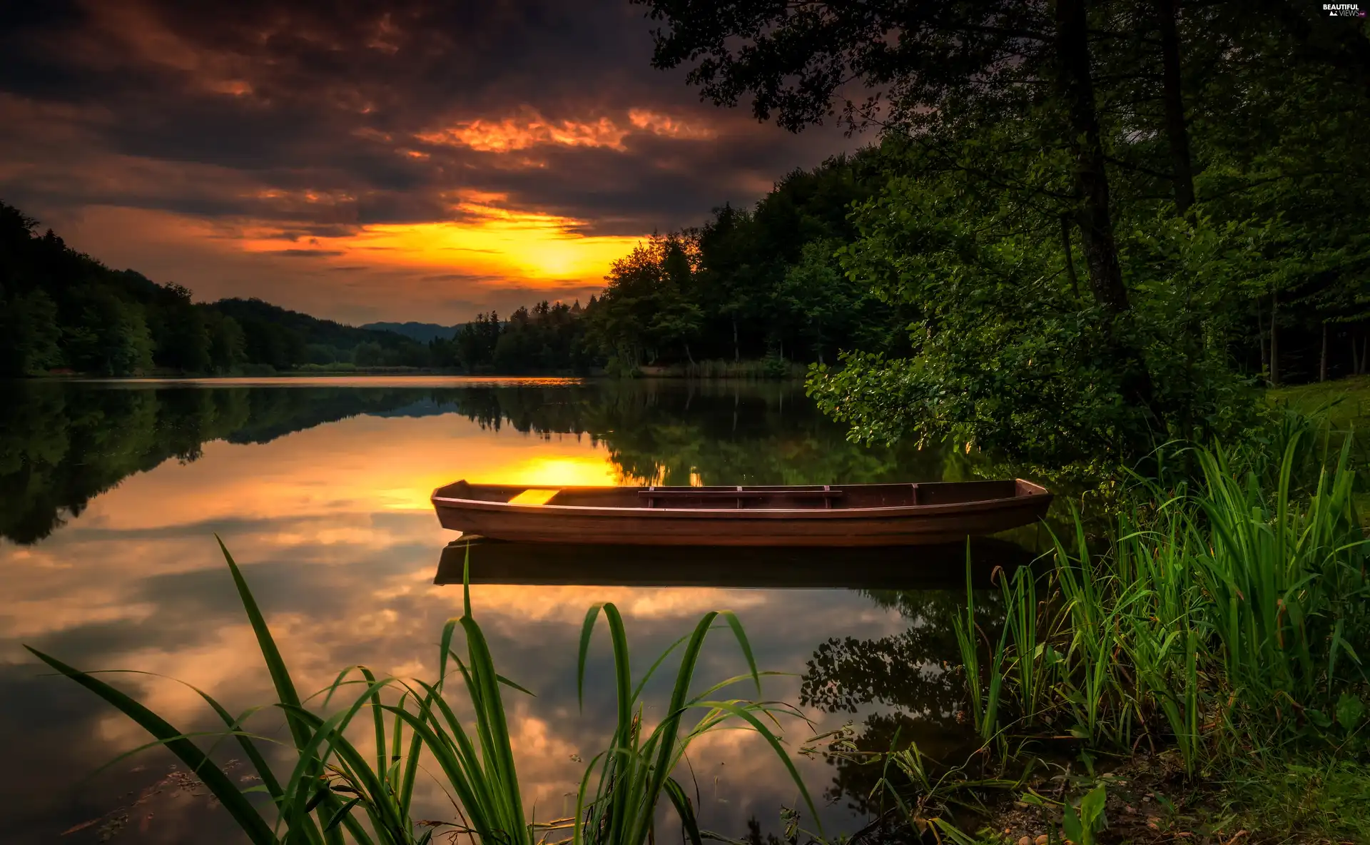 Boat, Great Sunsets, lake