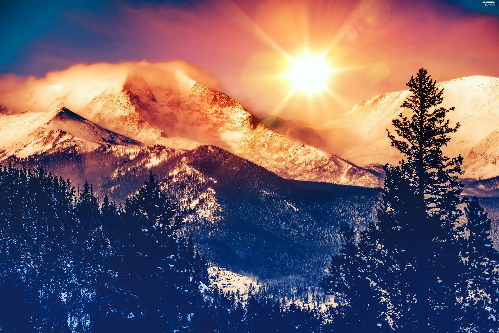 Great Sunsets, winter, Mountains