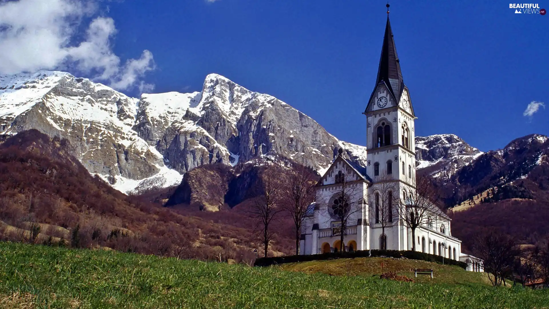 forest, Snowy, In The Village, peaks, Mountains, Church, Dzierznica