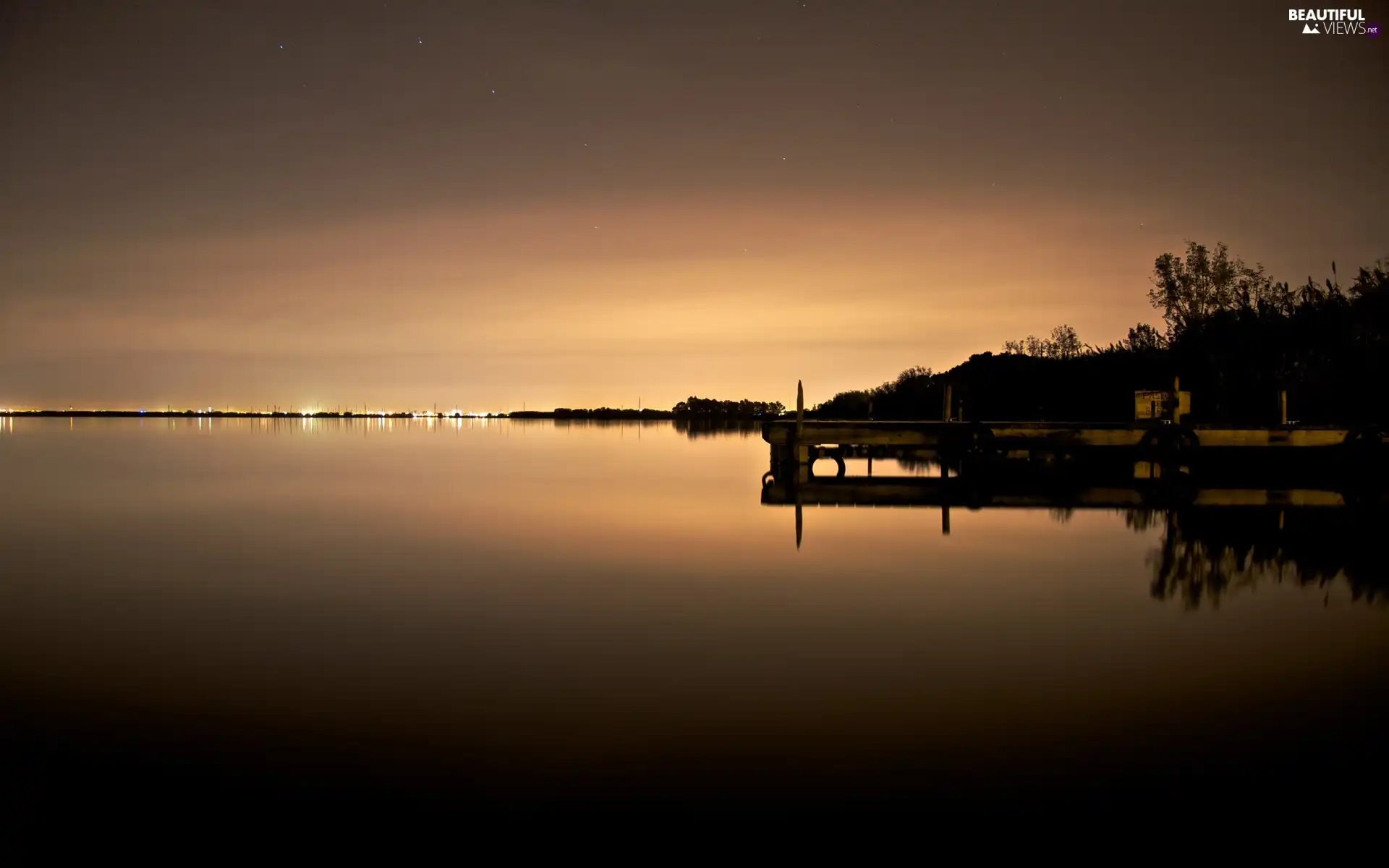 Sky, twilight, pier, lake