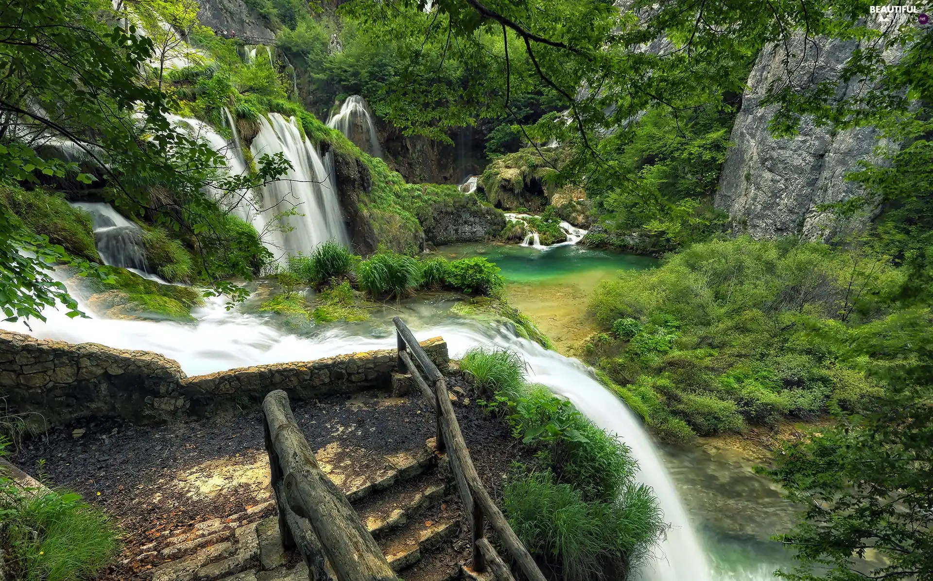 Plitvice, Coartia, rocks, National Park, waterfall