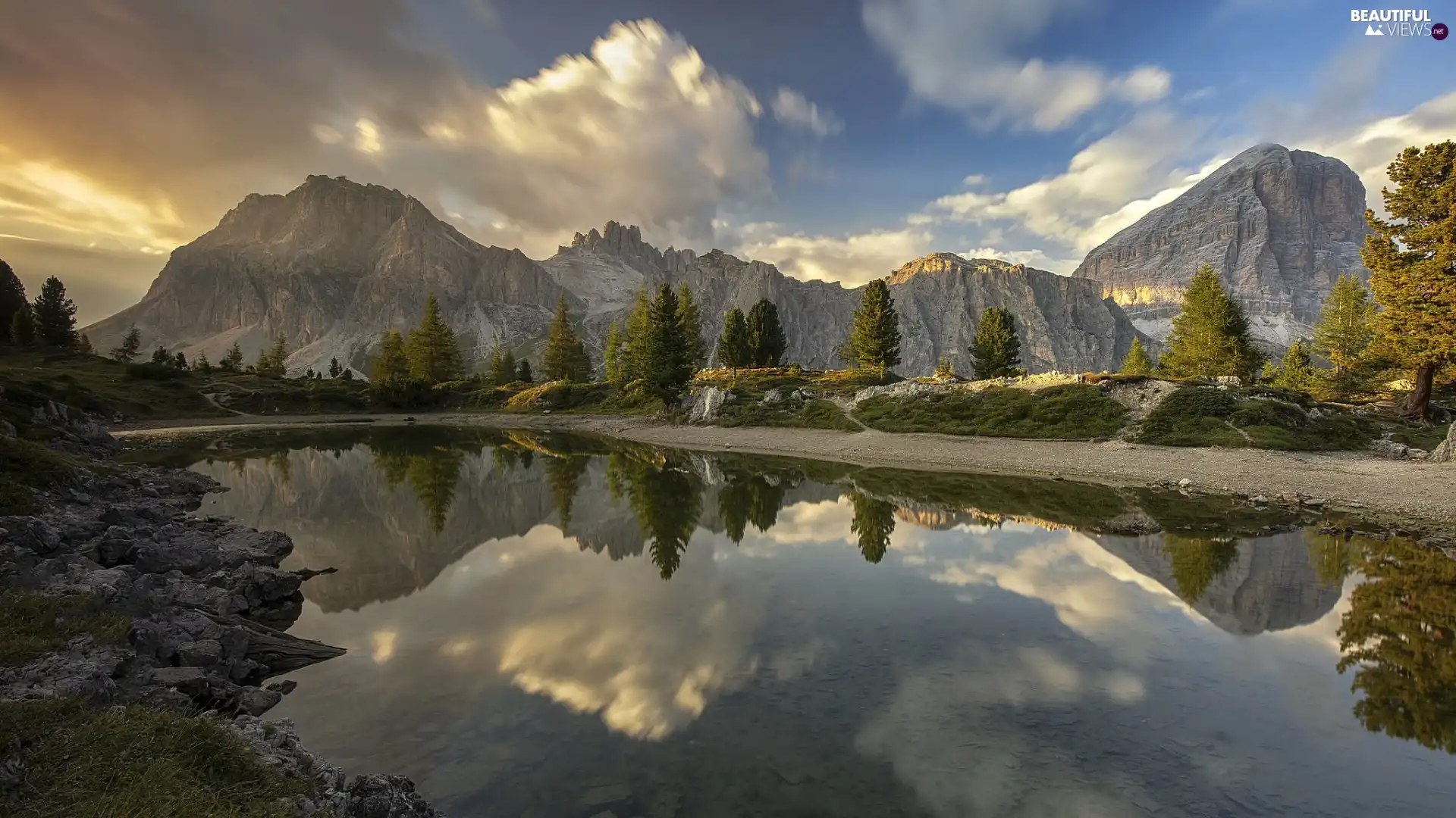 lake, reflection, clouds, Mountains, Sky