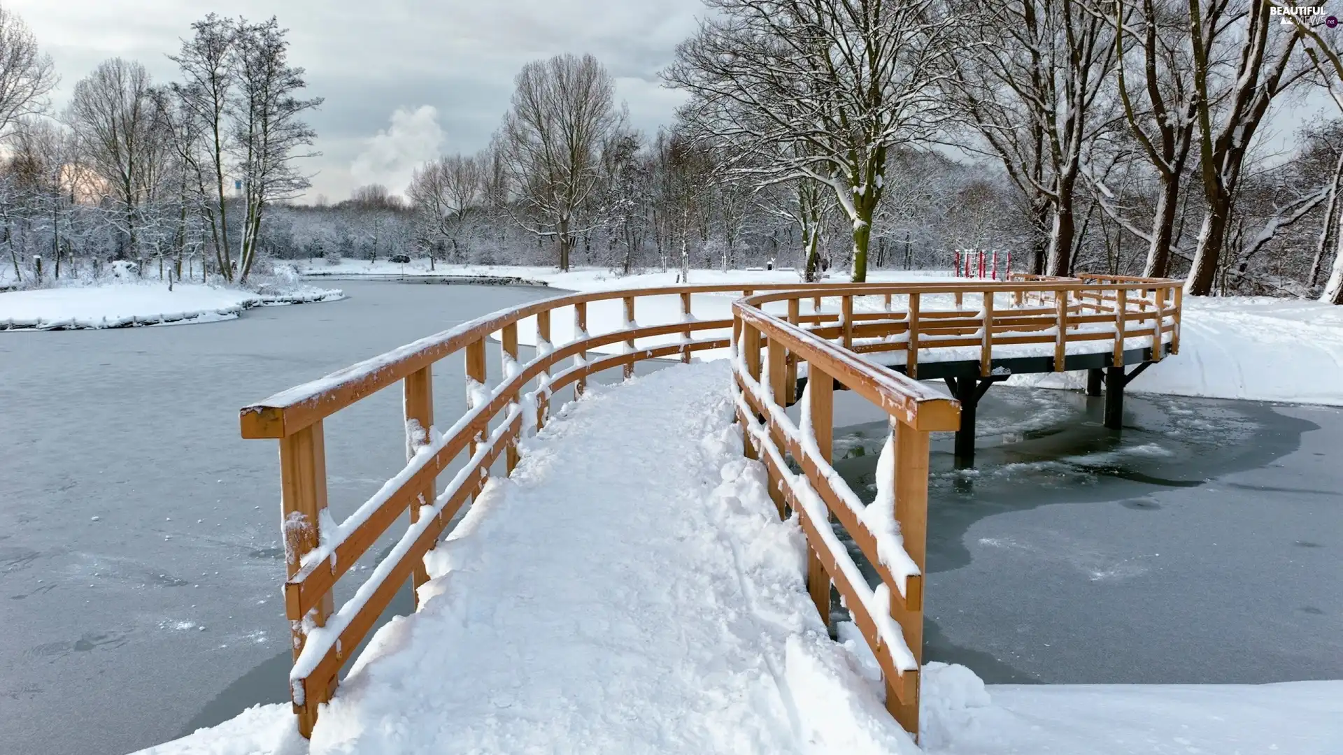 River, winter, bridge