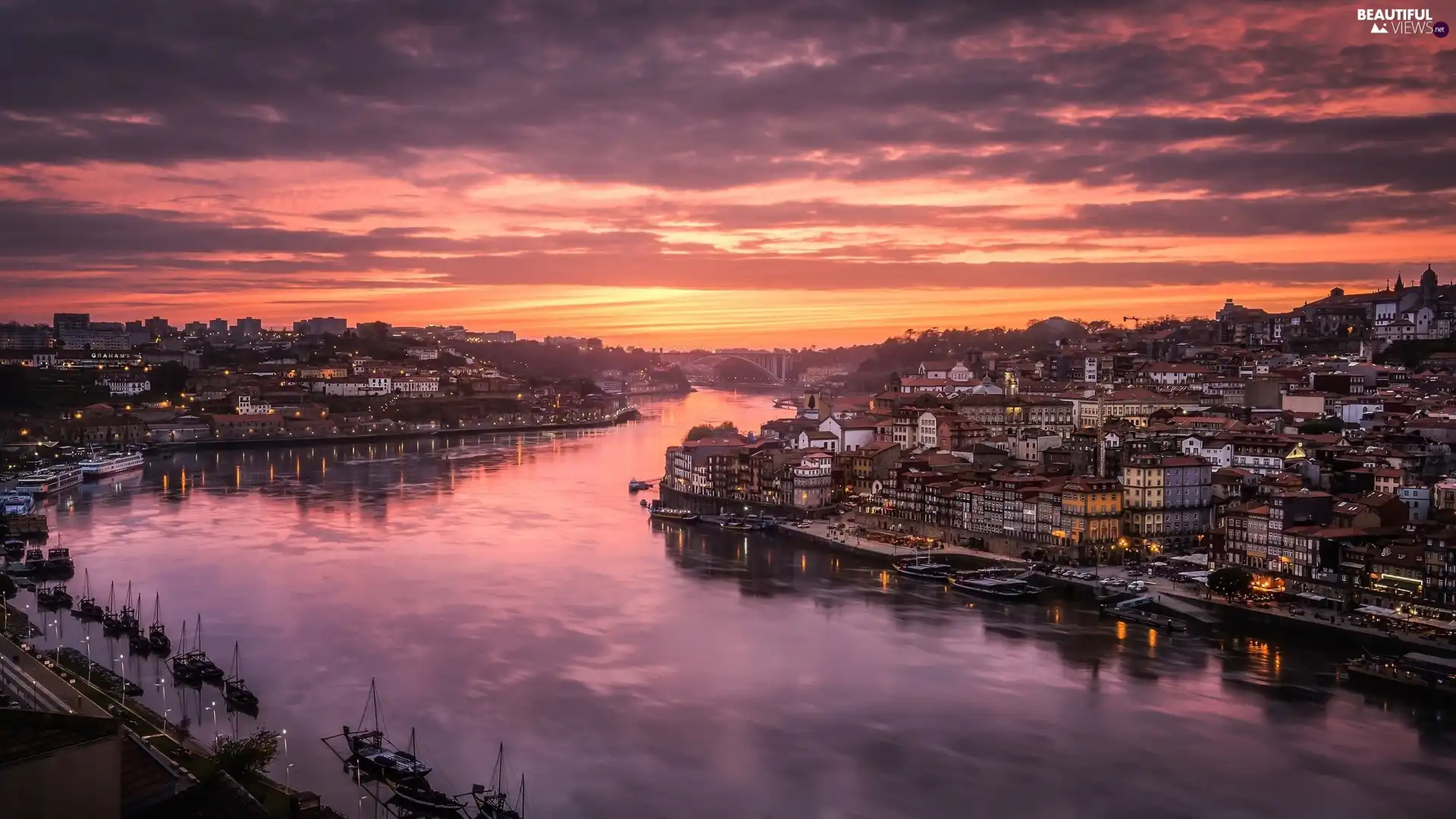 Portugal, Sunrise, Douro River, Houses, Porto City