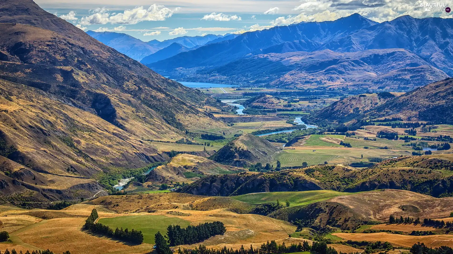 River, viewes, South Island, Mountains, trees, The Hills, New Zeland
