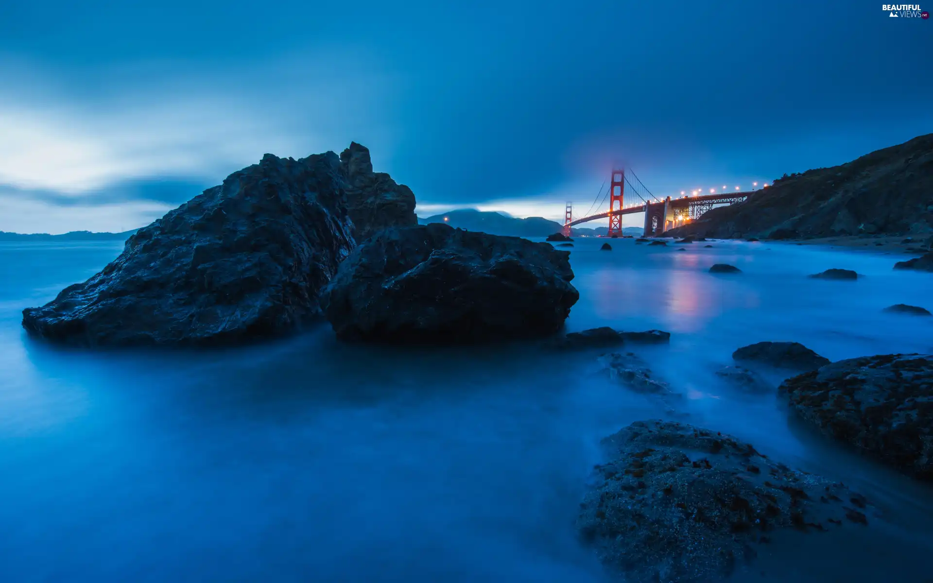 San Francisco Bay, rocks, San Francisco, bridge, The United States