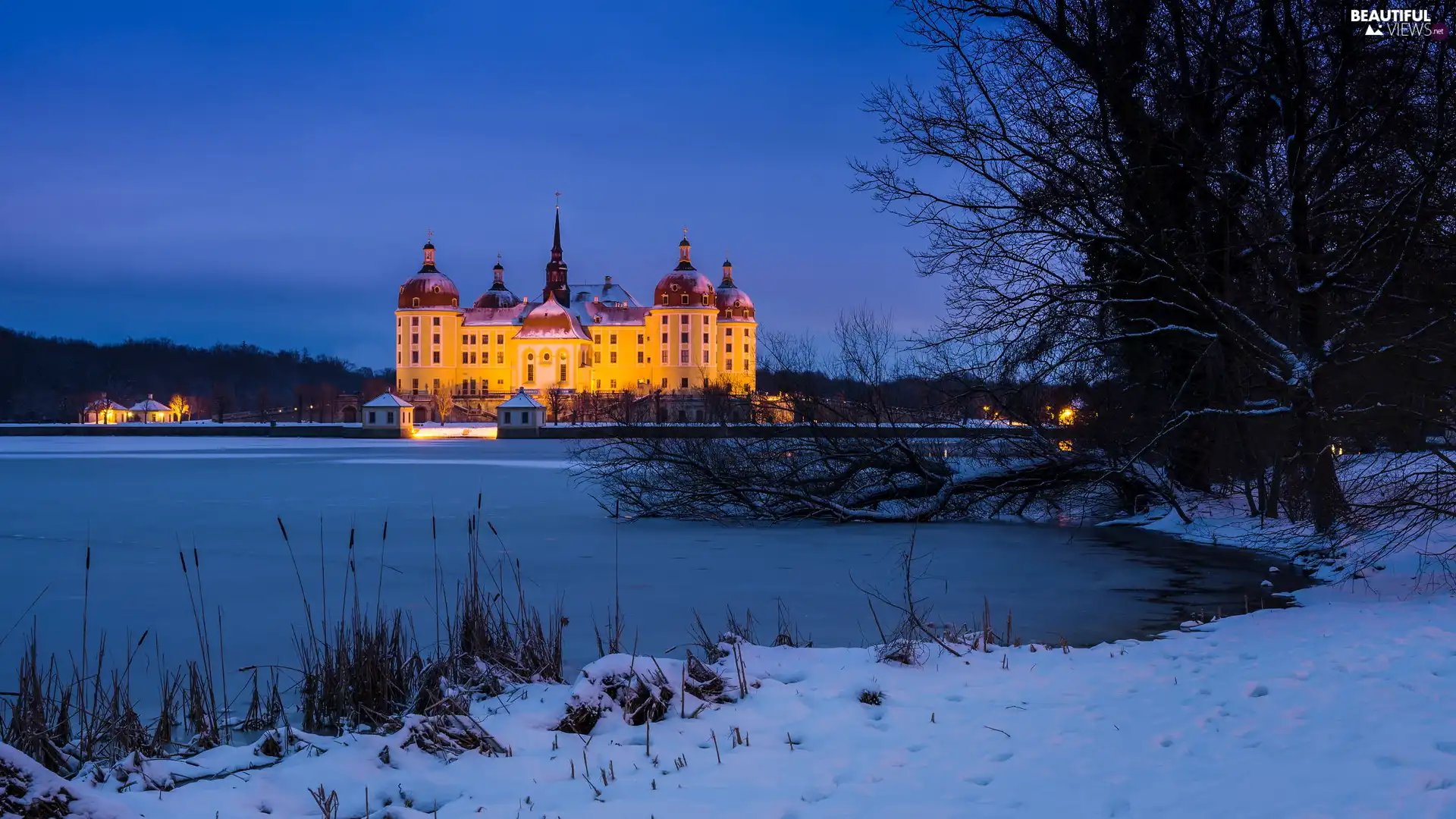 Waldesee Lake, winter, Saxony, Moritzburg Palace, Germany
