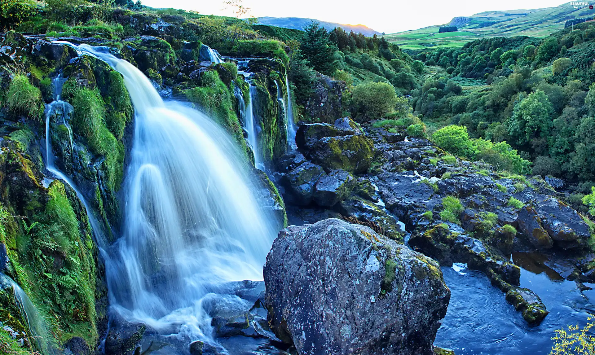 Scotland, waterfall, Stones