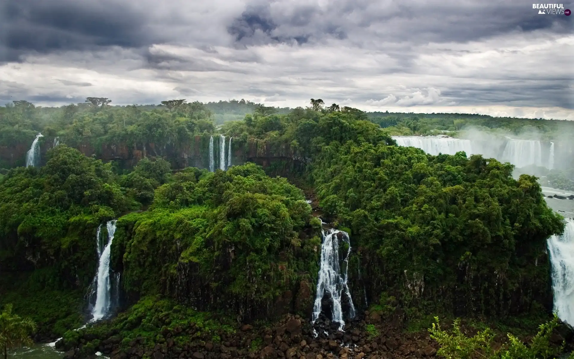 Sky, Brazil, Iguazu, woods, waterfalls