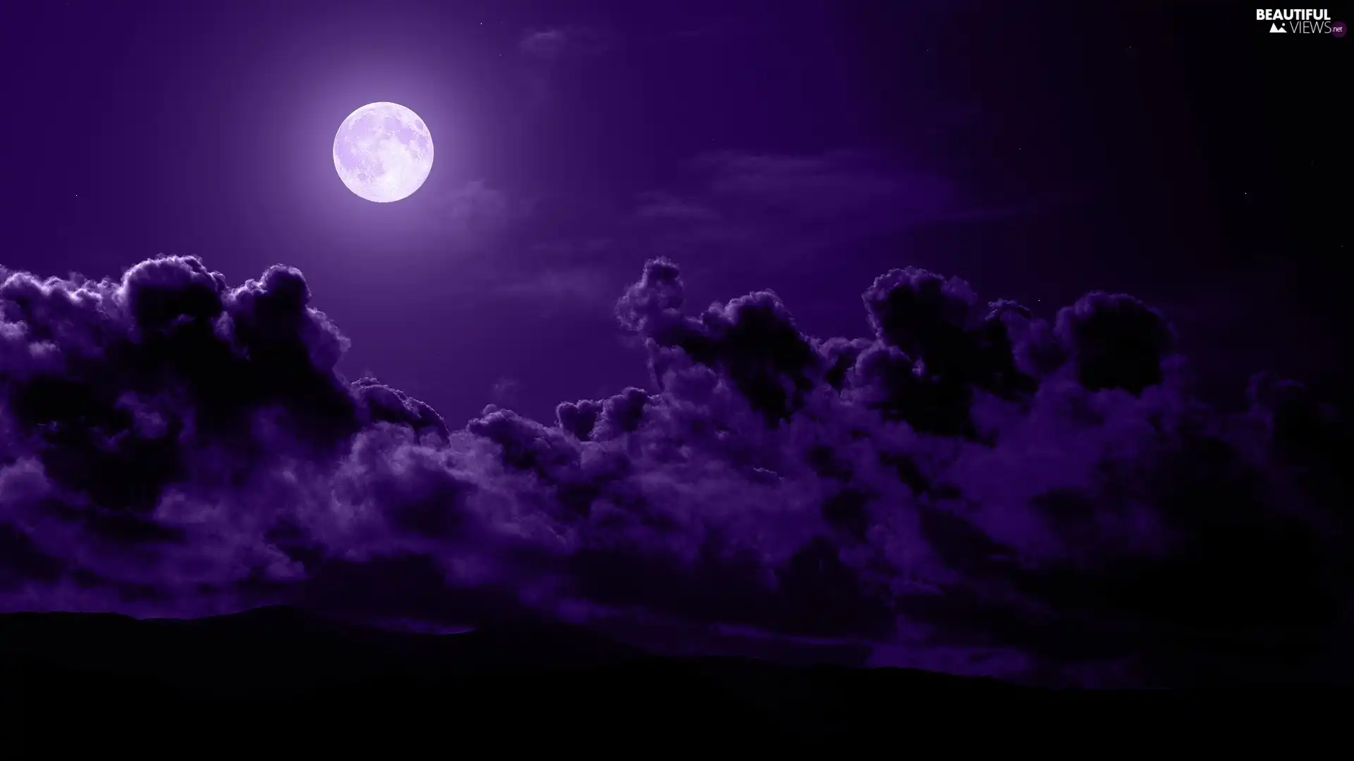 Night, clouds, Sky, moon