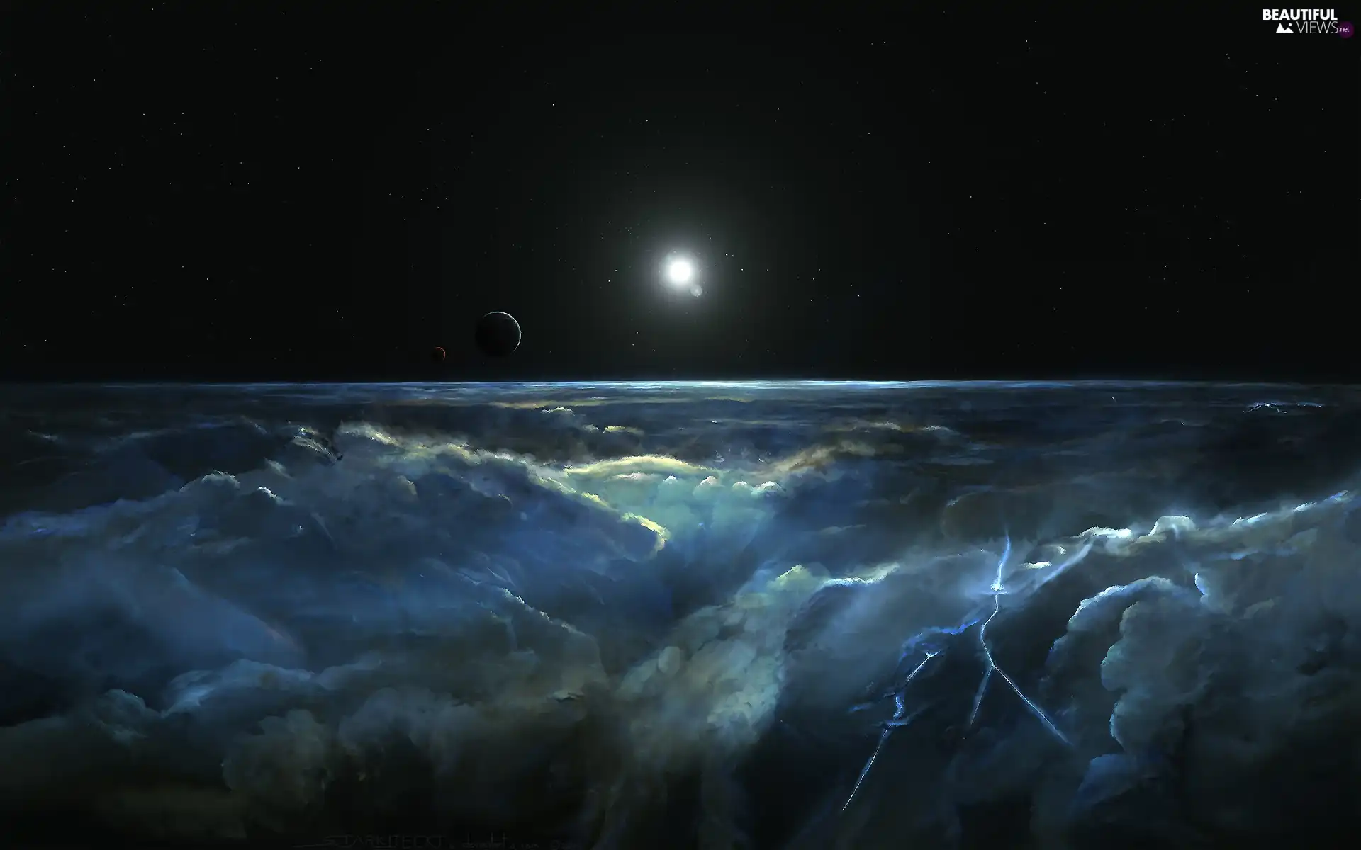 clouds, Planet, star, storm