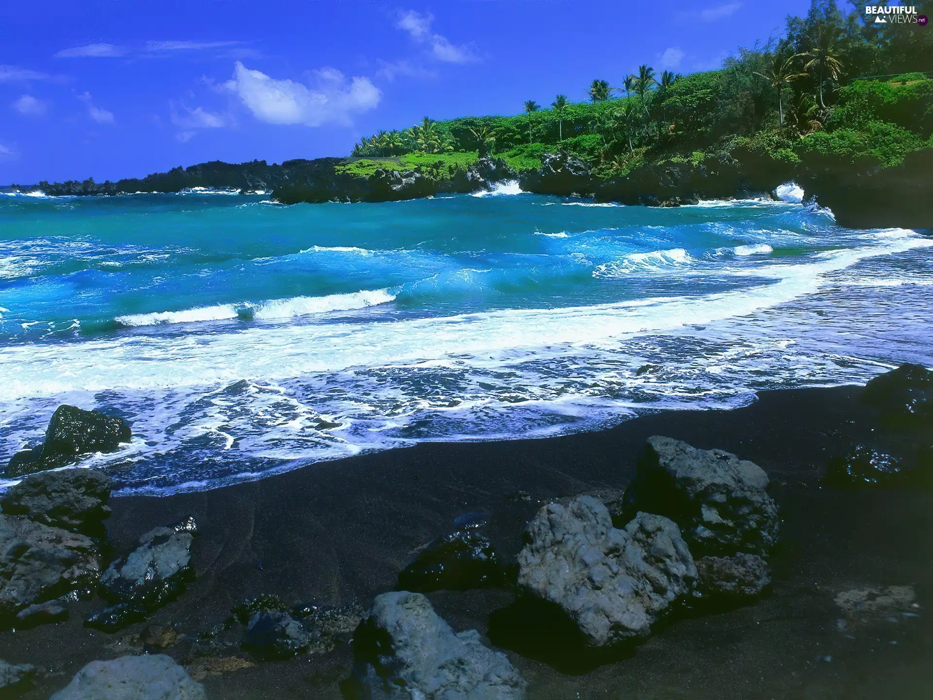 Stones, black, Maui, Aloha State Hawaje, sea, Beaches