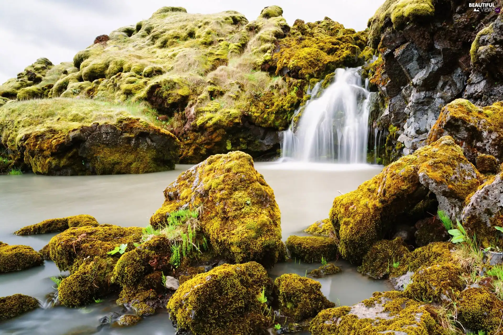 waterfall, mossy, Stones, rocks