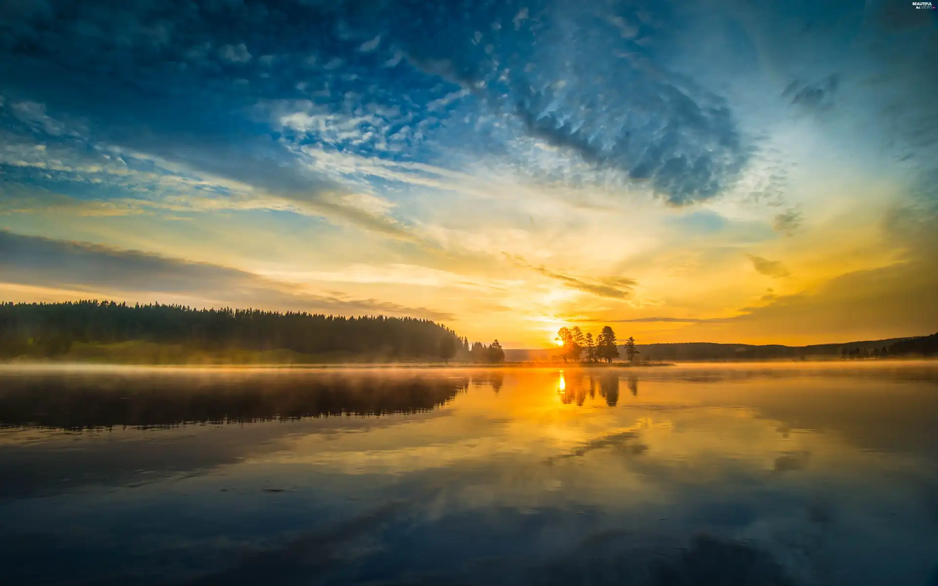 lake, Sunrise