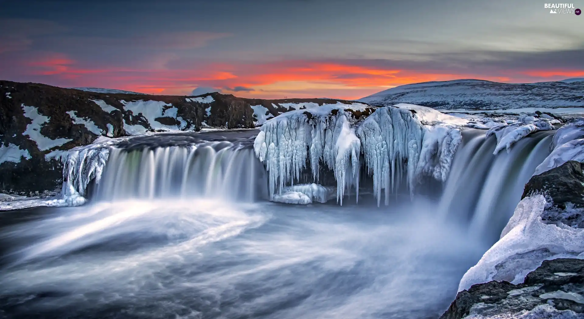 waterfall, Great Sunsets