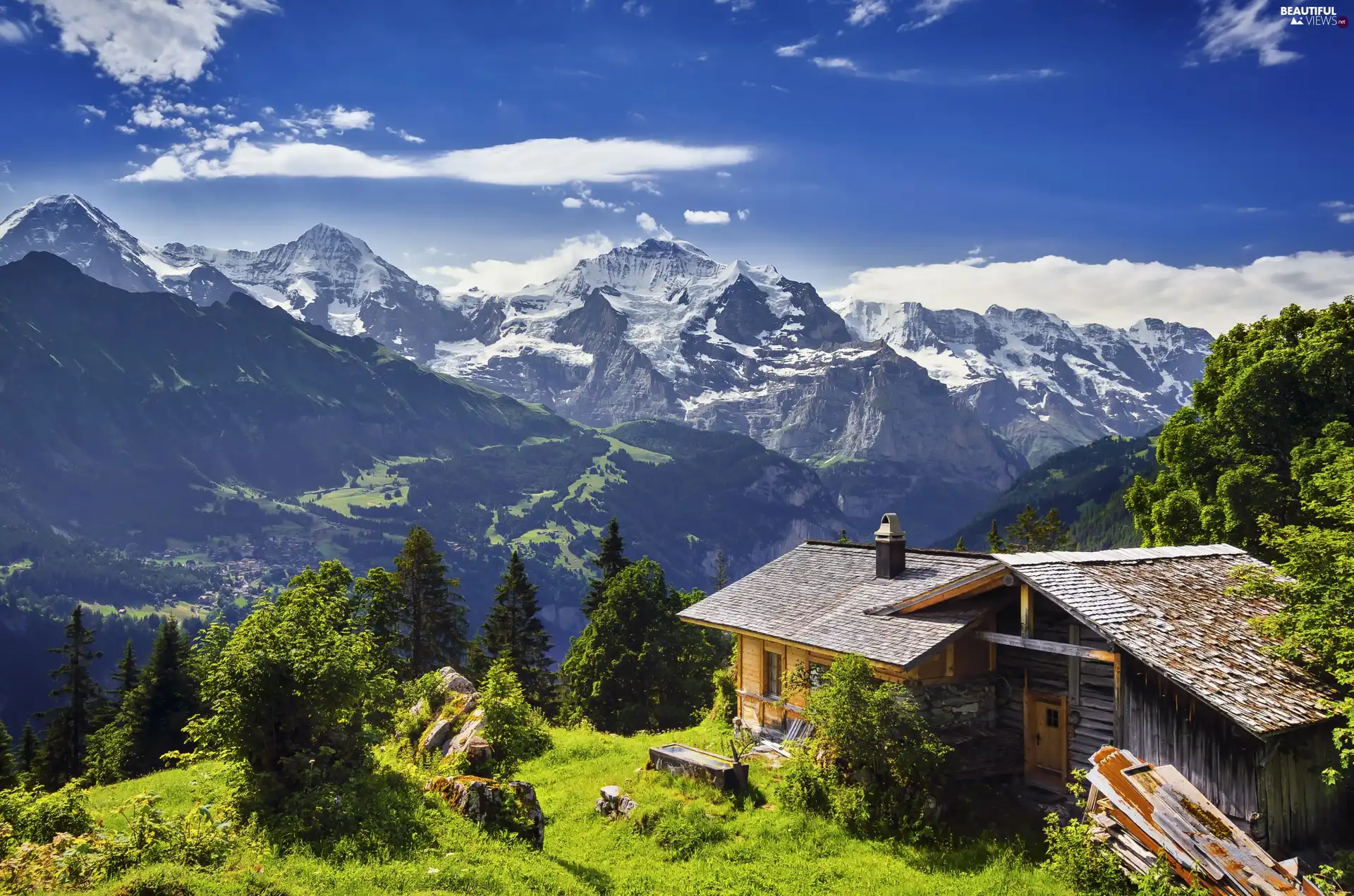 Mountains, house, Switzerland, Valley - Beautiful views wallpapers