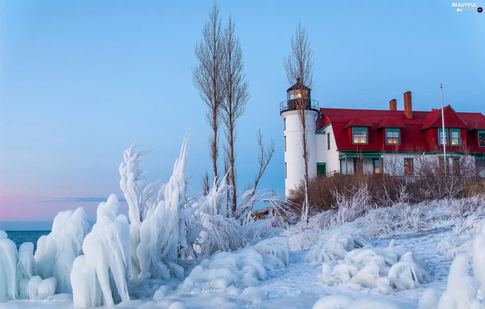 Point Betsie Lighthouse, The United States, Icecream, winter, Point Betsie Light Museum, Michigan